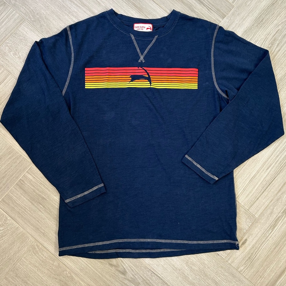 Cape Cloth Navy Blue Men's Shirt with Stripes and Logo Size Medium